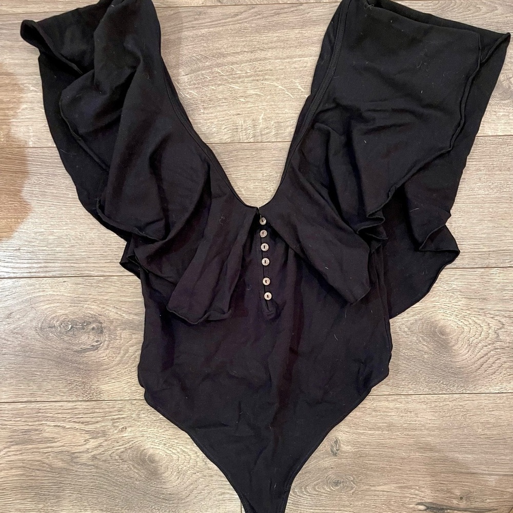 Black Ruffled Bodysuit